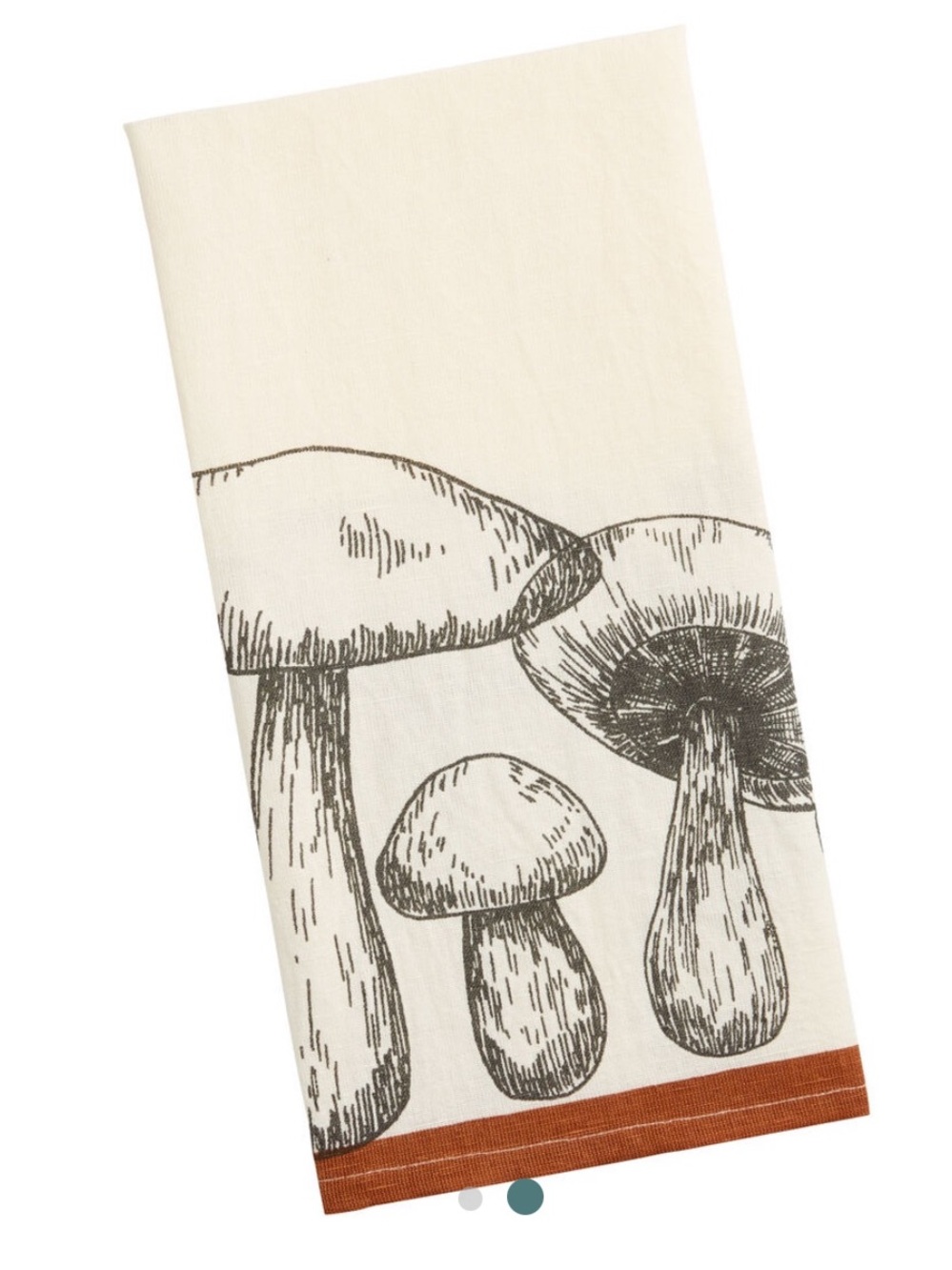 World Market Mushroom Print Kitchen Towel in Cream and Rust, NWT